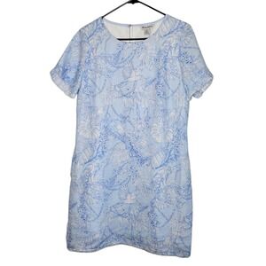 Tommy Bahama Linen Shift Dress Tropical‎ Print Parrot Blue White Vacation XS